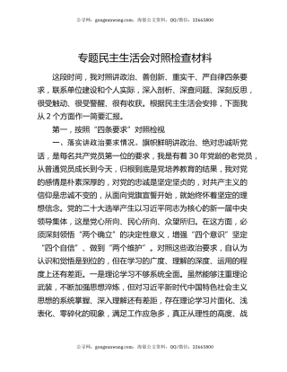 专题民主生活会对照检查材料3