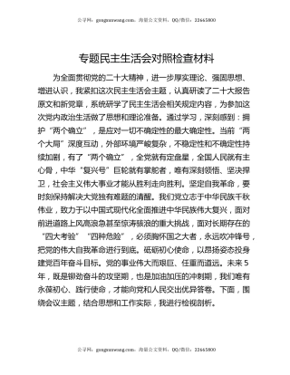 专题民主生活会对照检查材料4