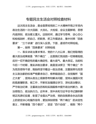 专题民主生活会对照检查材料5