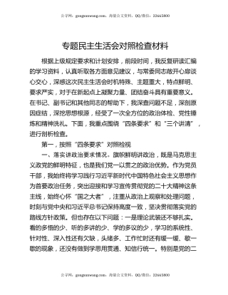 专题民主生活会对照检查材料8