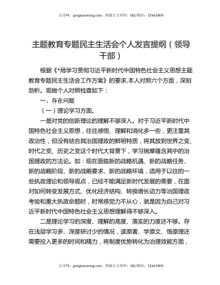 主题教育专题民主生活会个人发言提纲（领导干部）
