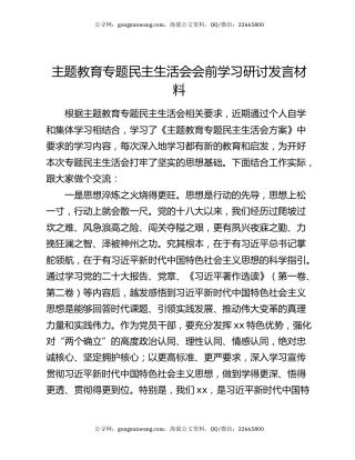 主题教育专题民主生活会会前学习研讨发言材料