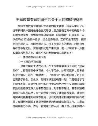 主题教育专题组织生活会个人对照检视材料