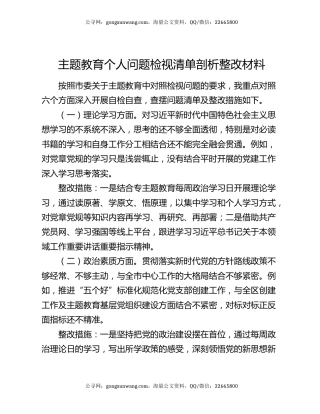 主题教育个人问题检视清单剖析整改材料