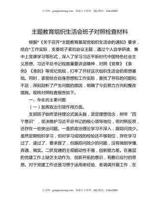主题教育组织生活会班子对照检查材料