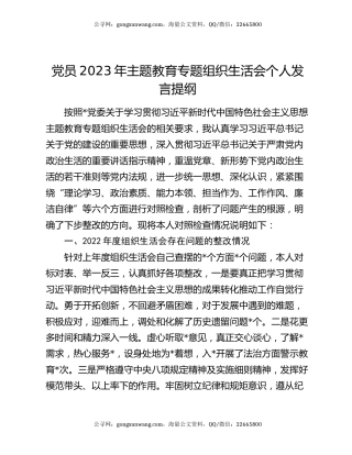 党员2023年主题教育专题组织生活会个人发言提纲