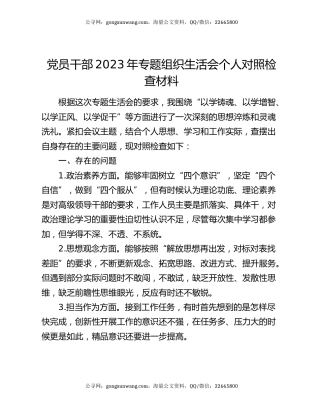 党员干部2023年专题组织生活会个人对照检查材料
