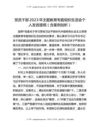 党员干部2023年主题教育专题组织生活会个人发言提纲（含案例剖析）