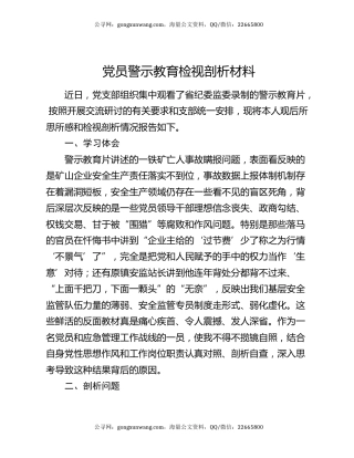 党员警示教育检视剖析材料