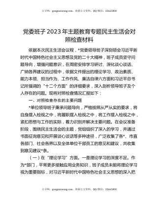 党委班子2023年主题教育专题民主生活会对照检查材料