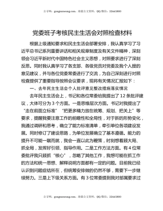 党委班子考核民主生活会对照检查材料10