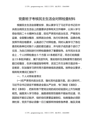 党委班子考核民主生活会对照检查材料3