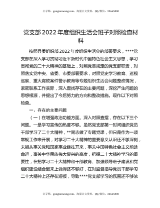 党支部2022年度组织生活会班子对照检查材料