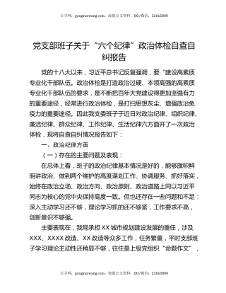 党支部班子关于“六个纪律”政治体检自查自纠报告