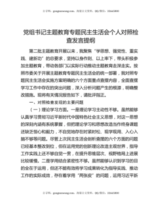 党组书记主题教育专题民主生活会个人对照检查发言提纲
