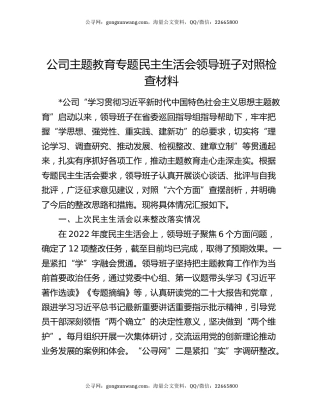 公司主题教育专题民主生活会领导班子对照检查材料