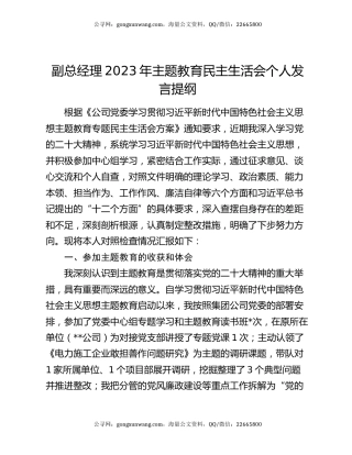 副总经理2023年主题教育民主生活会个人发言提纲