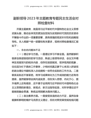 副职领导2023年主题教育专题民主生活会对照检查材料