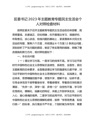 区委书记2023年主题教育专题民主生活会个人对照检查材料