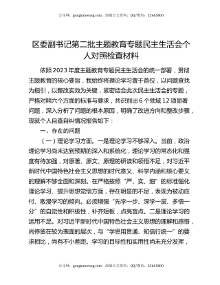 区委副书记第二批主题教育专题民主生活会个人对照检查材料
