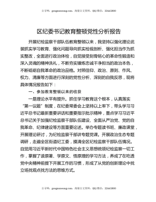 区纪委书记教育整顿党性分析报告