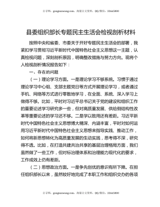 县委组织部长专题民主生活会检视剖析材料