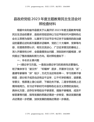 县政府党组2023年度主题教育民主生活会对照检查材料