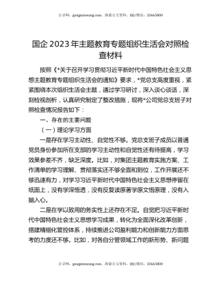 国企2023年主题教育专题组织生活会对照检查材料