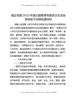 国企党委2023年度主题教育专题民主生活会领导班子对照检查材料