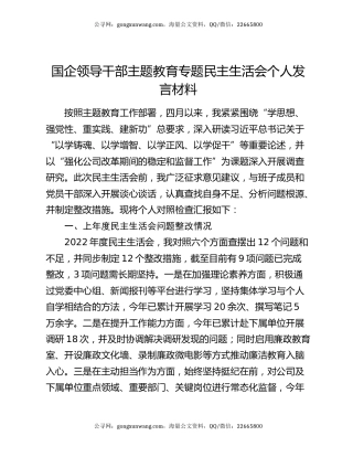 国企领导干部主题教育专题民主生活会个人发言材料