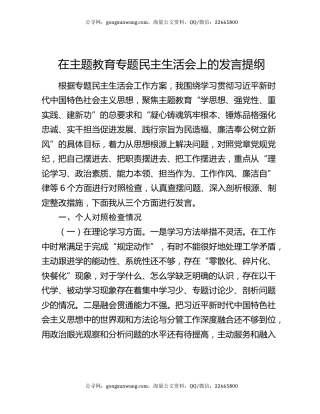 在主题教育专题民主生活会上的发言提纲