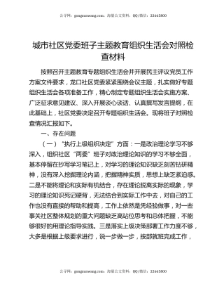 城市社区党委班子主题教育组织生活会对照检查材料