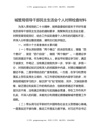 城管局领导干部民主生活会个人对照检查材料