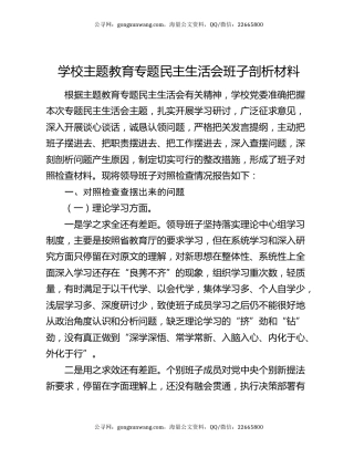 学校主题教育专题民主生活会班子剖析材料