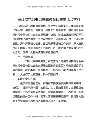审计局党组书记主题教育民主生活会材料
