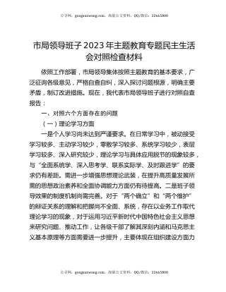 市局领导班子2023年主题教育专题民主生活会对照检查材料