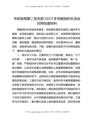 市财政局第二党支部2023年专题组织生活会对照检查材料