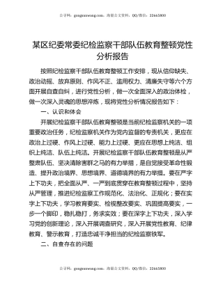 某区纪委常委纪检监察干部队伍教育整顿党性分析报告