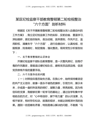 某区纪检监察干部教育整顿第二轮检视整治“六个方面”剖析材料