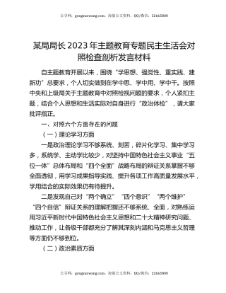 某局局长2023年主题教育专题民主生活会对照检查剖析发言材料