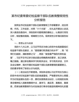 某市纪委常委纪检监察干部队伍教育整顿党性分析报告