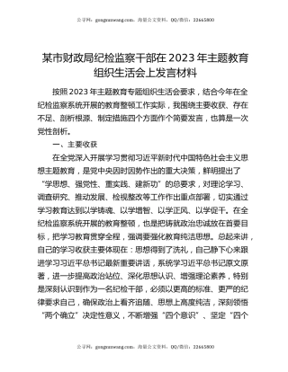某市财政局纪检监察干部在2023年主题教育组织生活会上发言材料