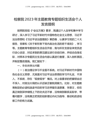检察院2023年主题教育专题组织生活会个人发言提纲