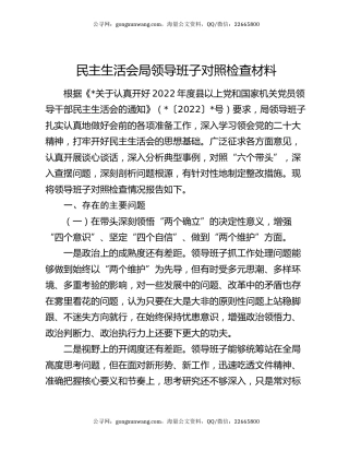 民主生活会局领导班子对照检查材料