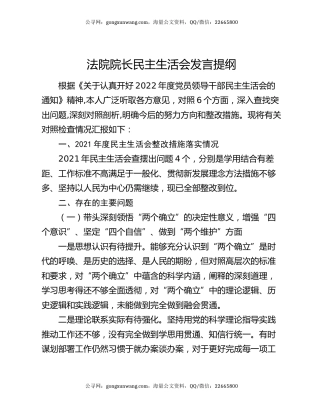 法院院长民主生活会发言提纲