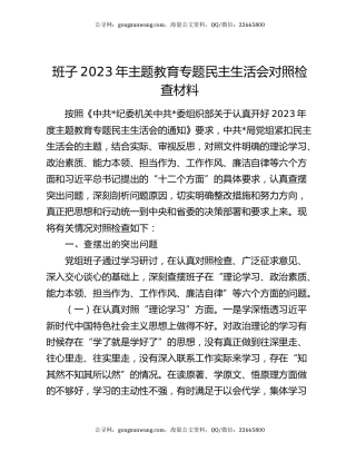 班子2023年主题教育专题民主生活会对照检查材料