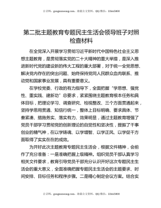 第二批主题教育专题民主生活会领导班子对照检查材料