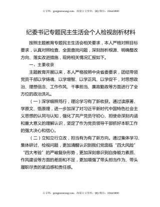 纪委书记专题民主生活会个人检视剖析材料