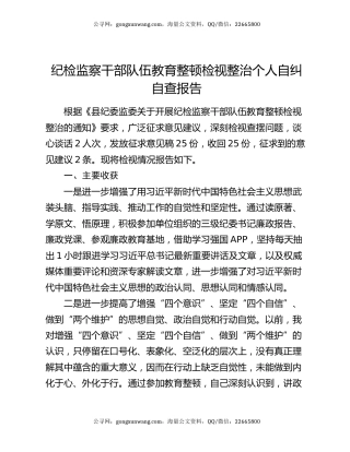 纪检监察干部队伍教育整顿检视整治个人自纠自查报告