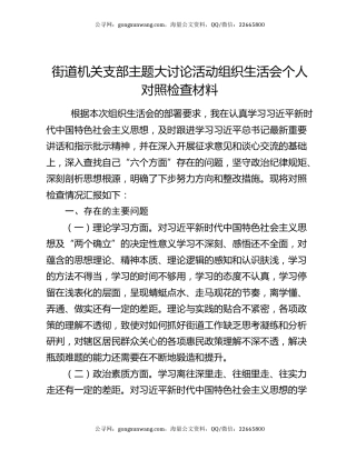 街道机关支部主题大讨论活动组织生活会个人对照检查材料